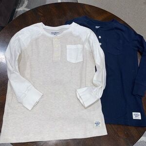 OshKosh B'gosh Kids Long Sleeve Henley Shirts - Cream & Blue
